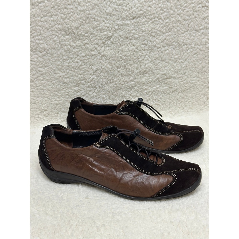 Paul Green Women Walking Shoes 7.5 Textured Leather Suede Toggle Lace Low Top